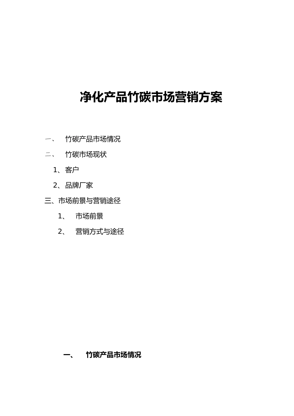 净化产品竹碳市场营销方案_第1页