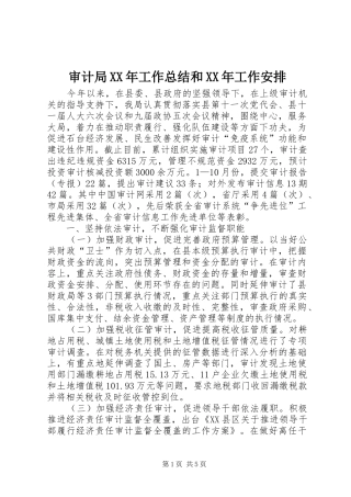 审计局XX年工作总结和XX年工作安排