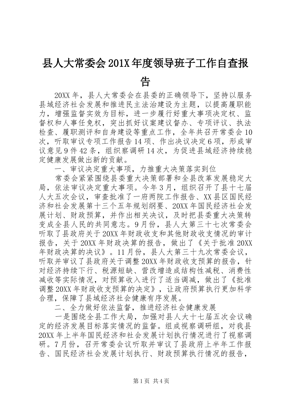 县人大常委会201X年度领导班子工作自查报告_第1页