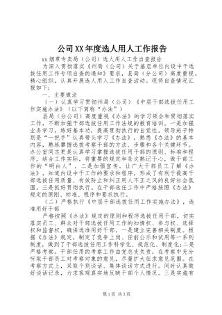 公司XX年度选人用人工作报告 