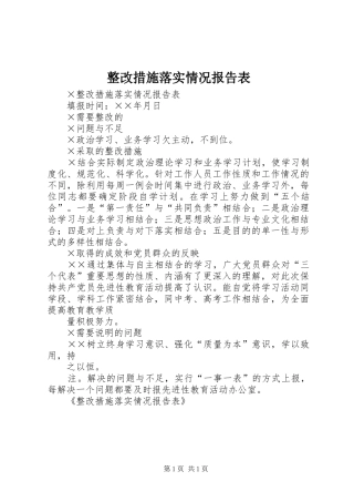 整改措施落实情况报告表 