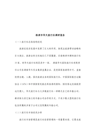 关于株洲市华天旅行社的调研报告
