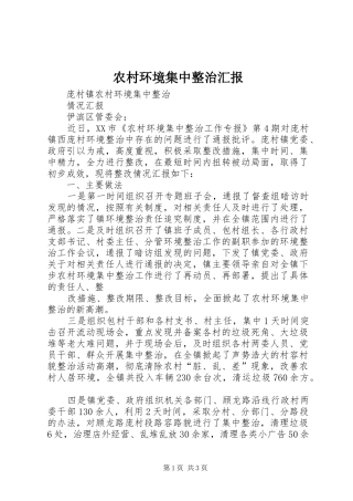 农村环境集中整治汇报 