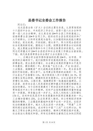 县委书记全委会工作报告 