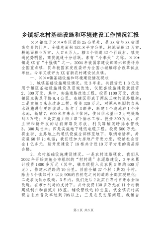 乡镇新农村基础设施和环境建设工作情况汇报 