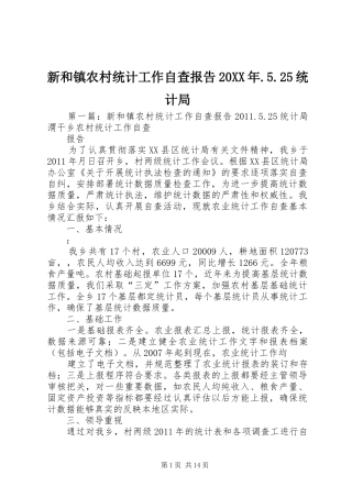 新和镇农村统计工作自查报告20XX年.5.25统计局