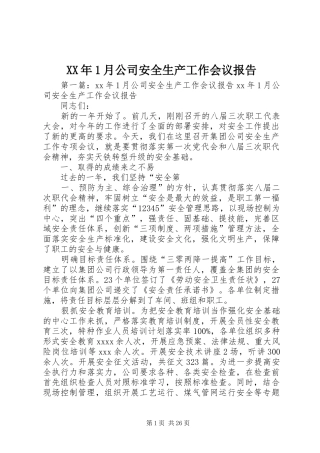 XX年1月公司安全生产工作会议报告 