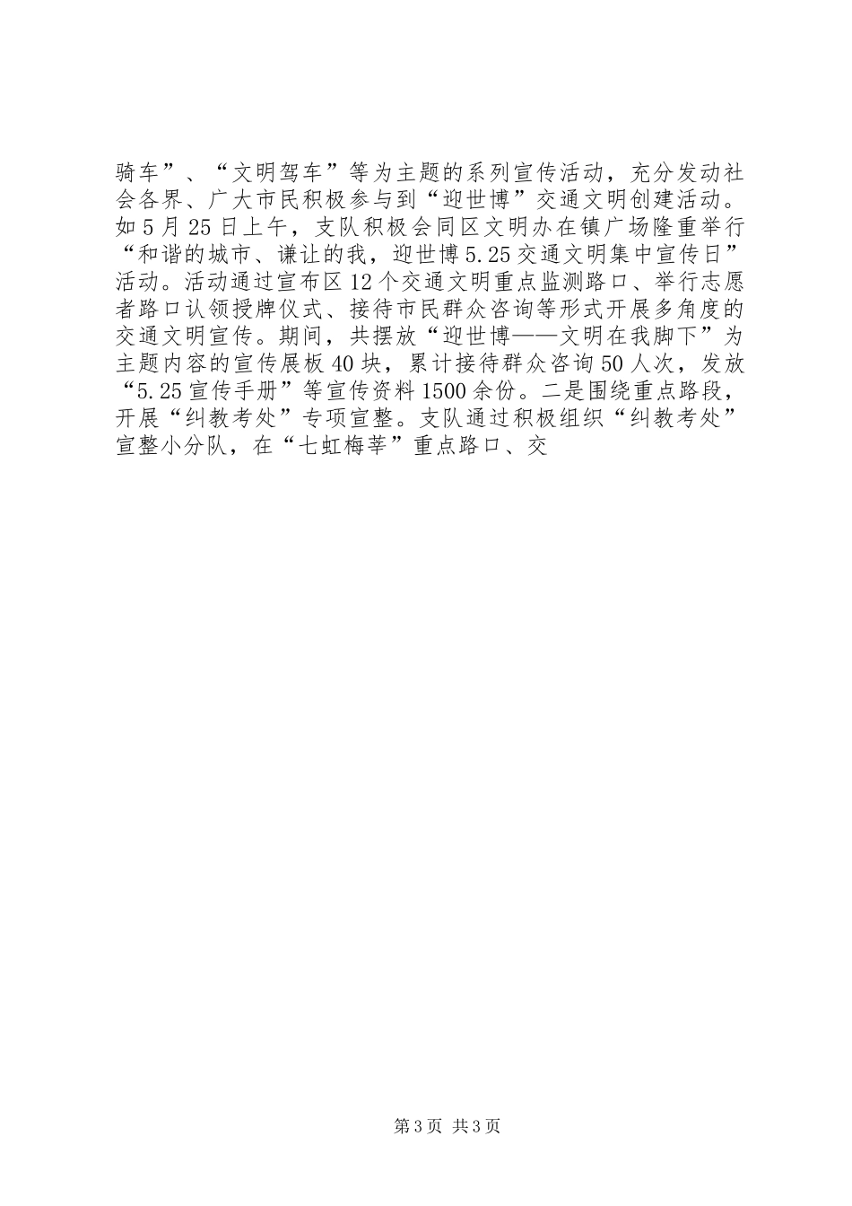 交警支队“迎世博、保平安”情况汇报 _第3页