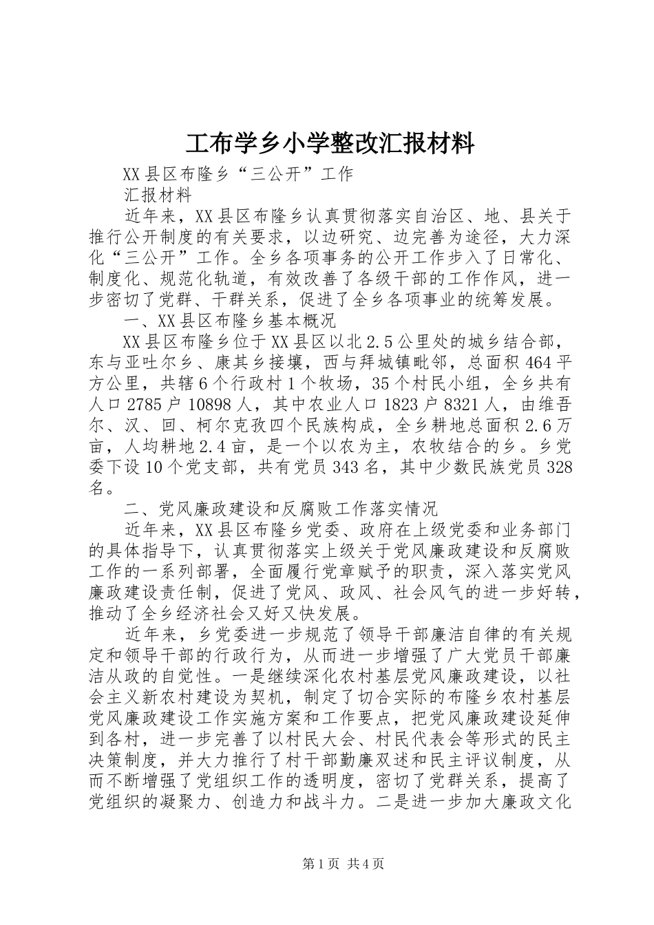 工布学乡小学整改汇报材料 _第1页