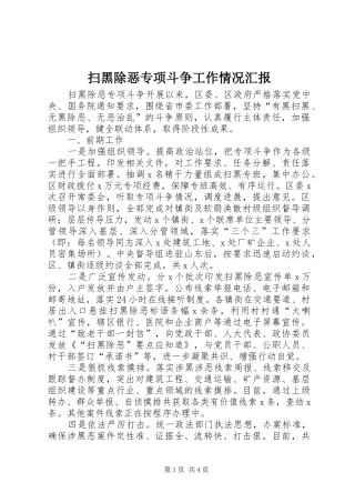 扫黑除恶专项斗争工作情况汇报 