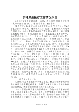 农村卫生医疗工作情况报告 