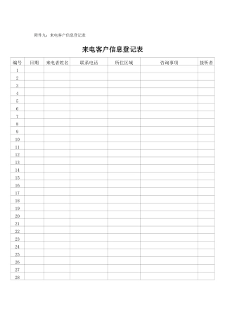 房地产项目来电客户信息登记表-模板