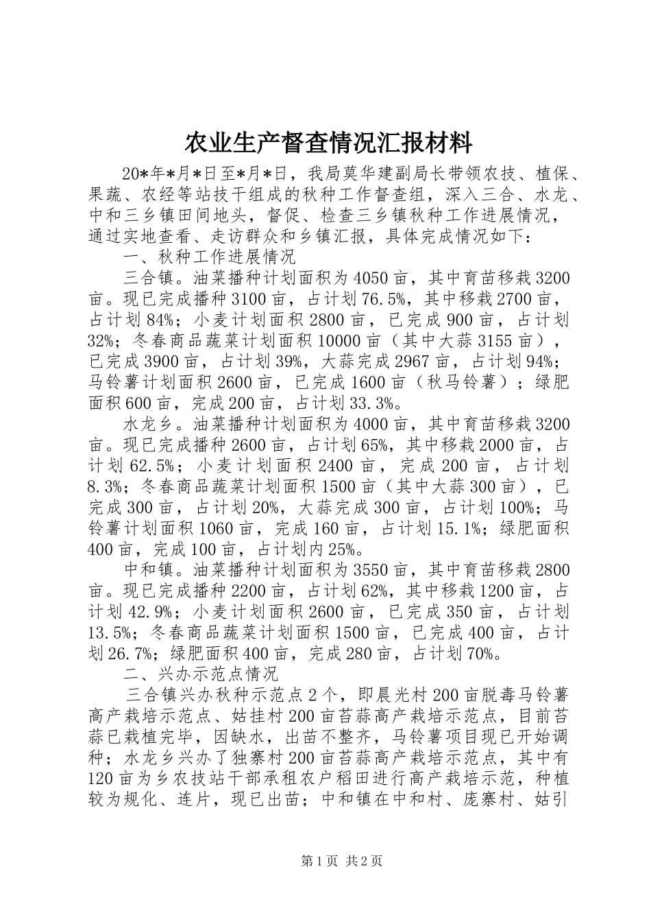 农业生产督查情况汇报材料 _第1页