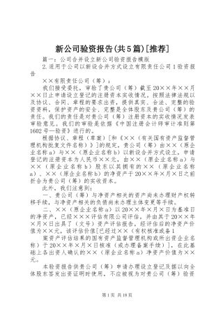 新公司验资报告(共5篇)[推荐] 