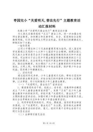 枣园完小“关爱明天,普法先行”主题教育活动汇报材料 