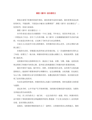 暑假《童年》读后感范文 