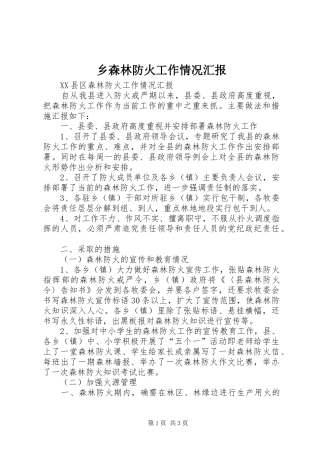 乡森林防火工作情况汇报 