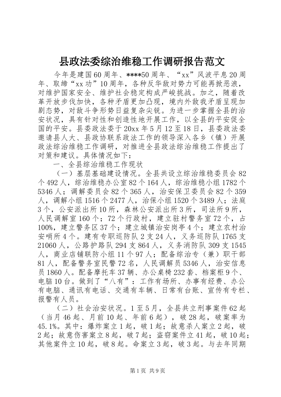 县政法委综治维稳工作调研报告范文 _第1页