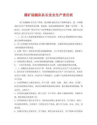 《安全管理文档》之煤矿综掘队队长安全生产责任状 