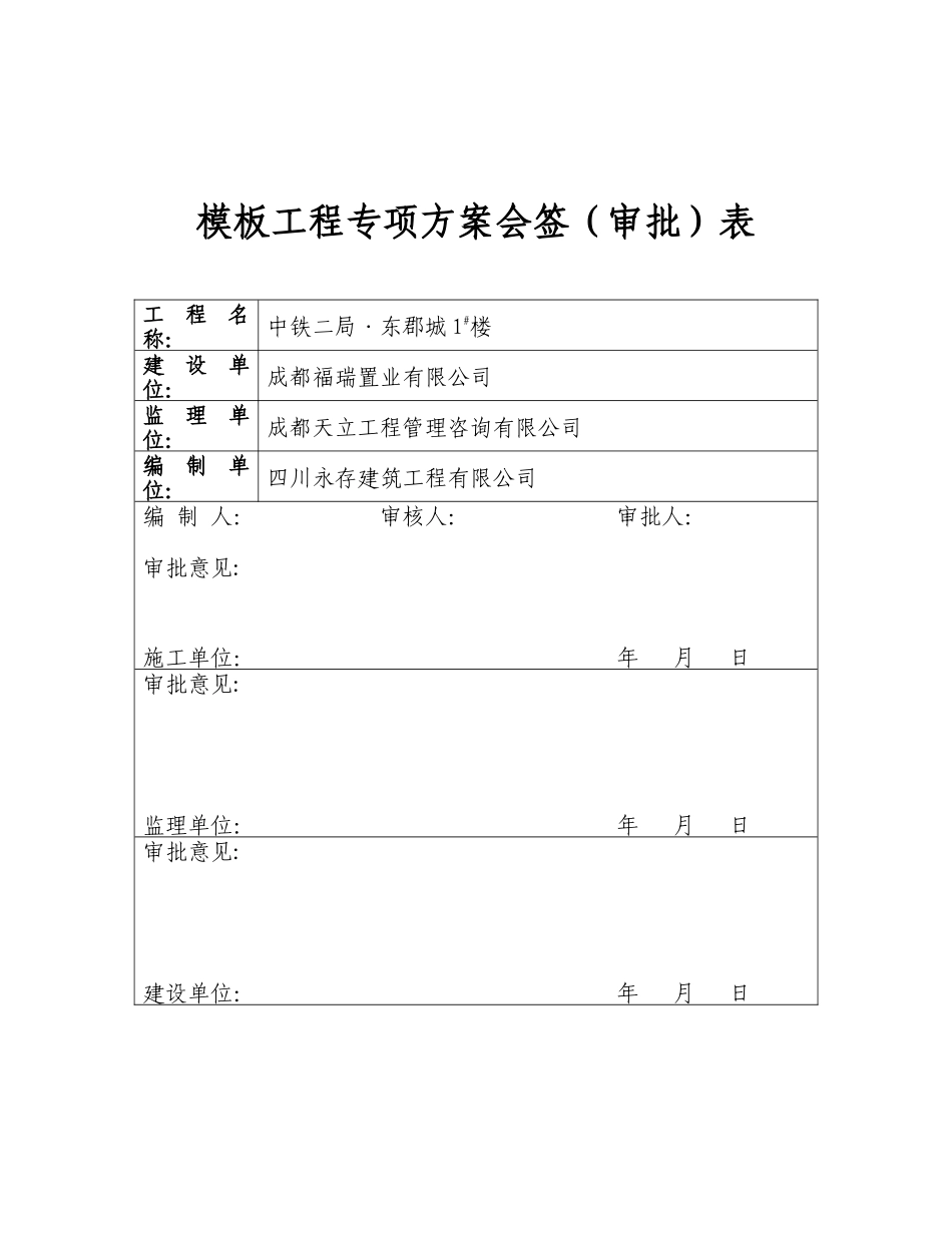 中铁二局·东郡城1楼模板工程专项施工方案_第1页