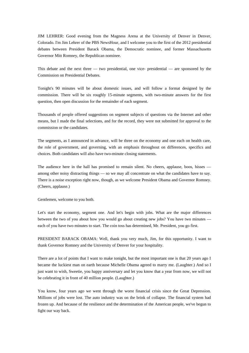 XXXX美国总统大选奥巴马首场电视辩论完整文字_第1页