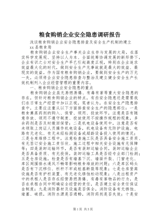 粮食购销企业安全隐患调研报告 