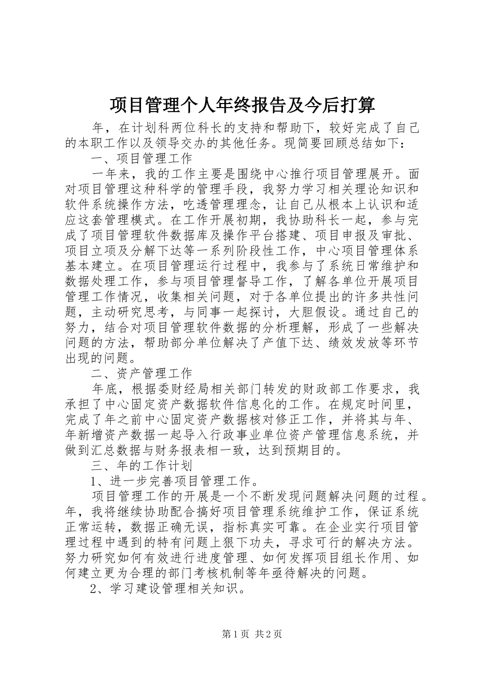 项目管理个人年终报告及今后打算 _第1页