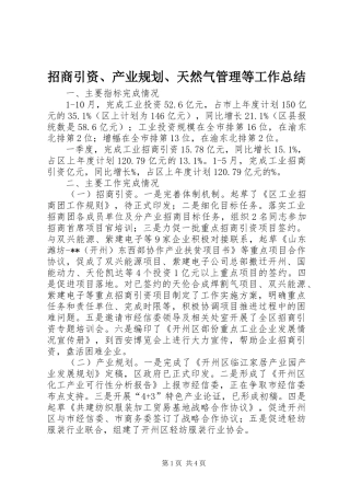 招商引资、产业规划、天然气管理等工作总结