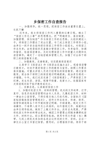乡保密工作自查报告 