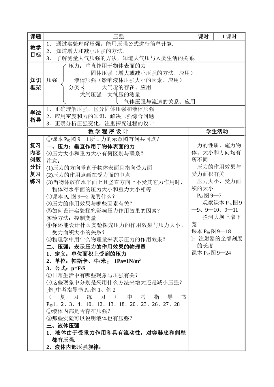 Dqkdataback物理-《压强》总复习教案doc--初中物理 _第1页