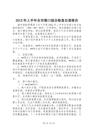 201X年上半年全市港口综合检查自查报告