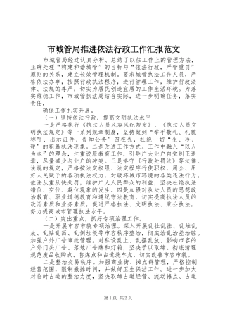 市城管局推进依法行政工作汇报范文 