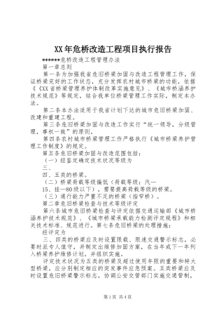 XX年危桥改造工程项目执行报告 