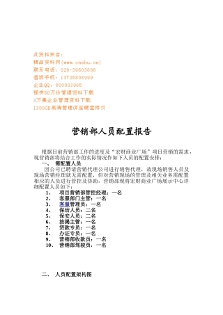 公司营销部人员配置报告