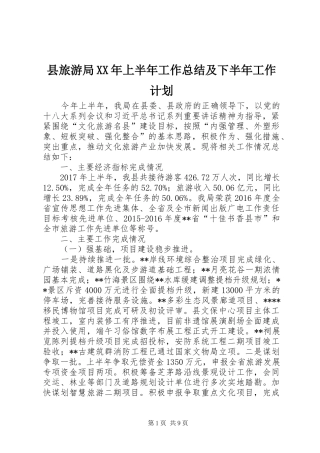 县旅游局XX年上半年工作总结及下半年工作计划