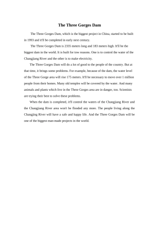 the three gorges damdoc--初中英语 