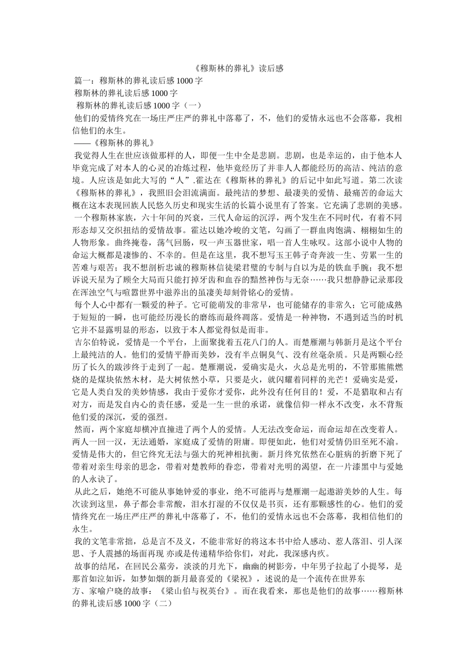 《穆斯林的葬礼》读后感 _第1页