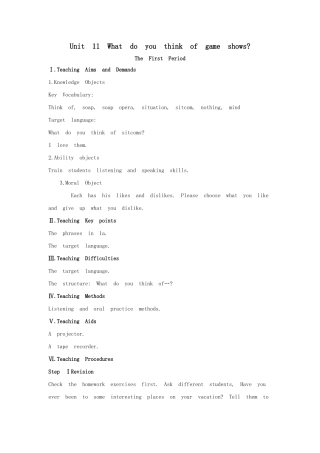 Unit 11《what do you think of game shows》教案、教学设计汇编 （人教新目标七年级下）-unit 11 教案_1doc--初中英语 