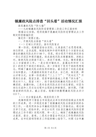 镇廉政风险点排查“回头看”活动情况汇报 