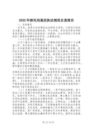 20XX年移民局基层执法规范自查报告 