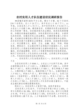 农村实用人才队伍建设状况调研报告 