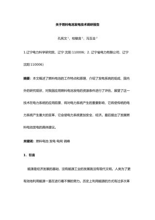 关于燃料电池发电技术的调研报告