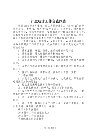 计生统计工作自查报告 