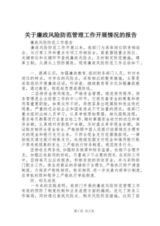 关于廉政风险防范管理工作开展情况的报告 