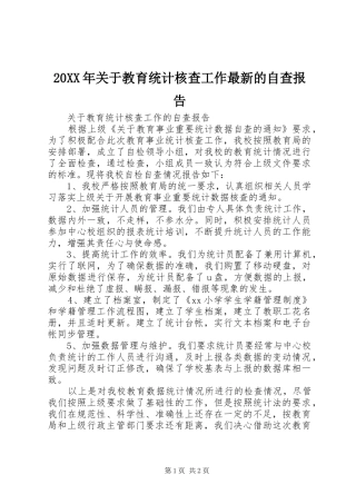 20XX年关于教育统计核查工作最新的自查报告