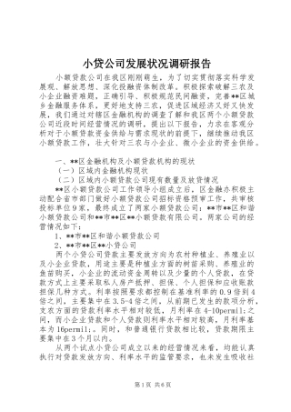 小贷公司发展状况调研报告 