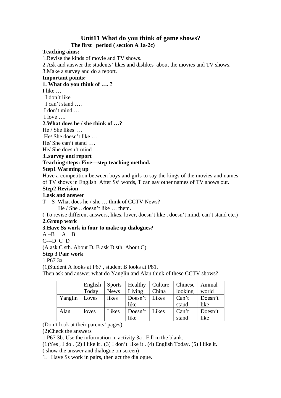 unit 11 what do you think of game shows 教案（人教新目标七年级下） (6)doc--初中英语 _第1页