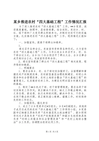 某乡推进农村“四大基础工程”工作情况汇报 