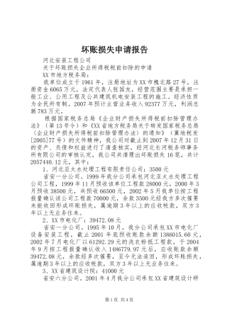 坏账损失申请报告 