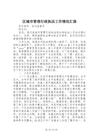 区城市管理行政执法工作情况汇报 